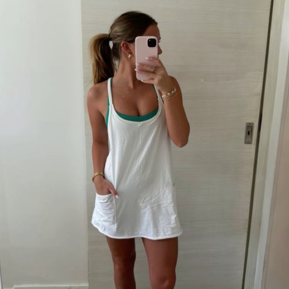 White Sleeveless Dress with Pockets